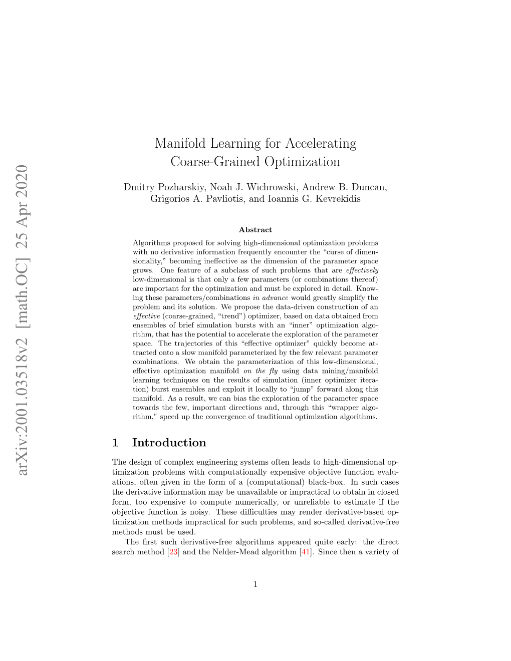 Manifold Learning for Accelerating Coarse-Grained Optimization