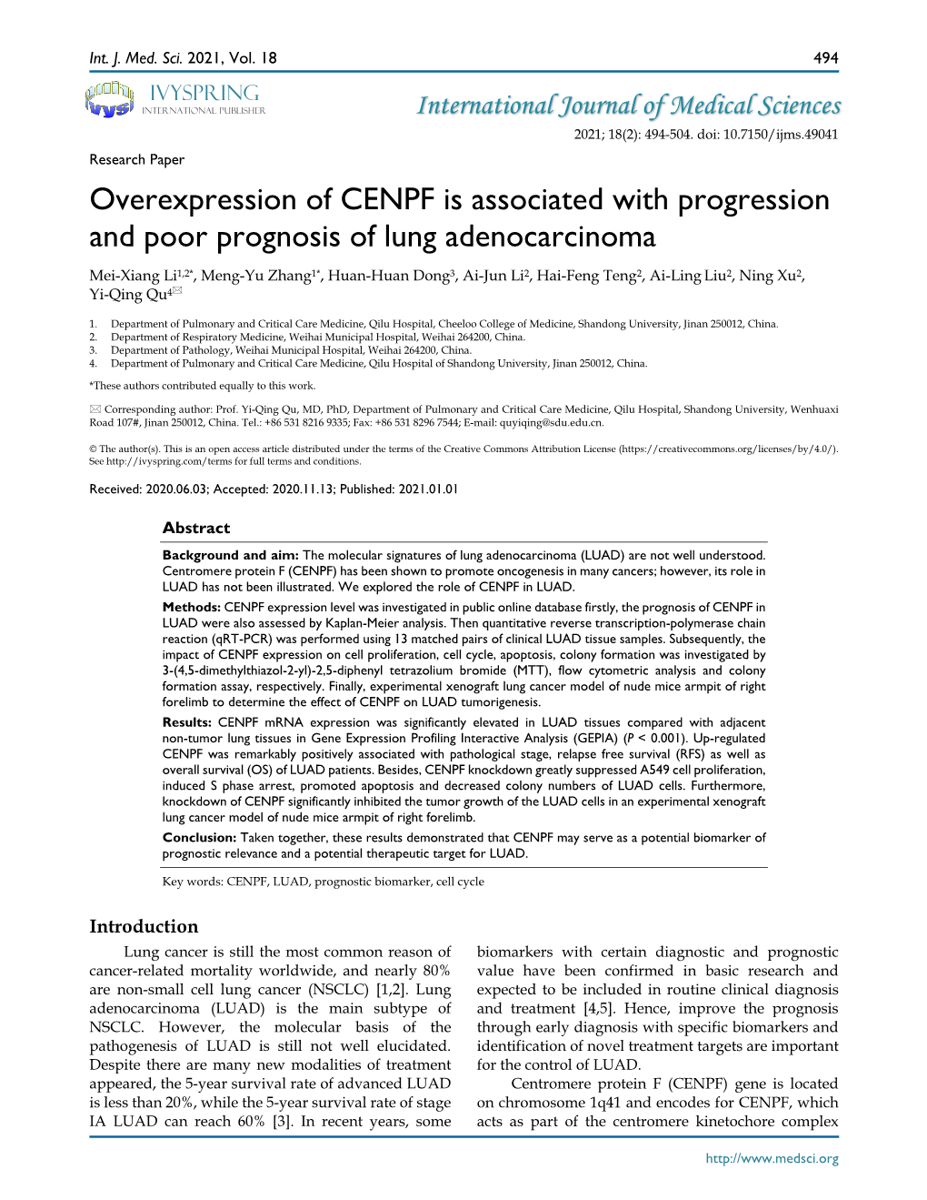 Overexpression of CENPF Is Associated with Progression And