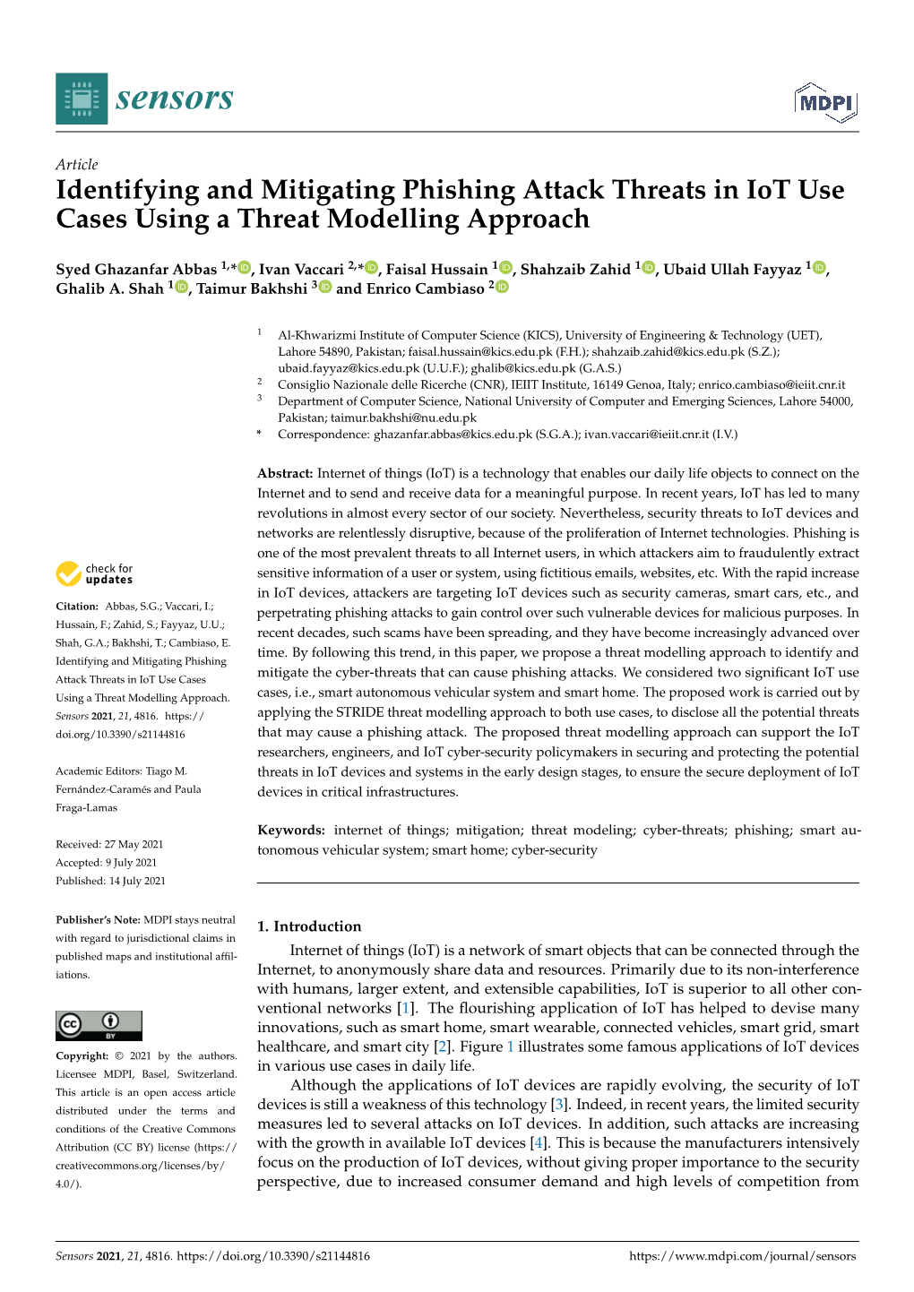 Identifying and Mitigating Phishing Attack Threats in Iot Use Cases Using a Threat Modelling Approach