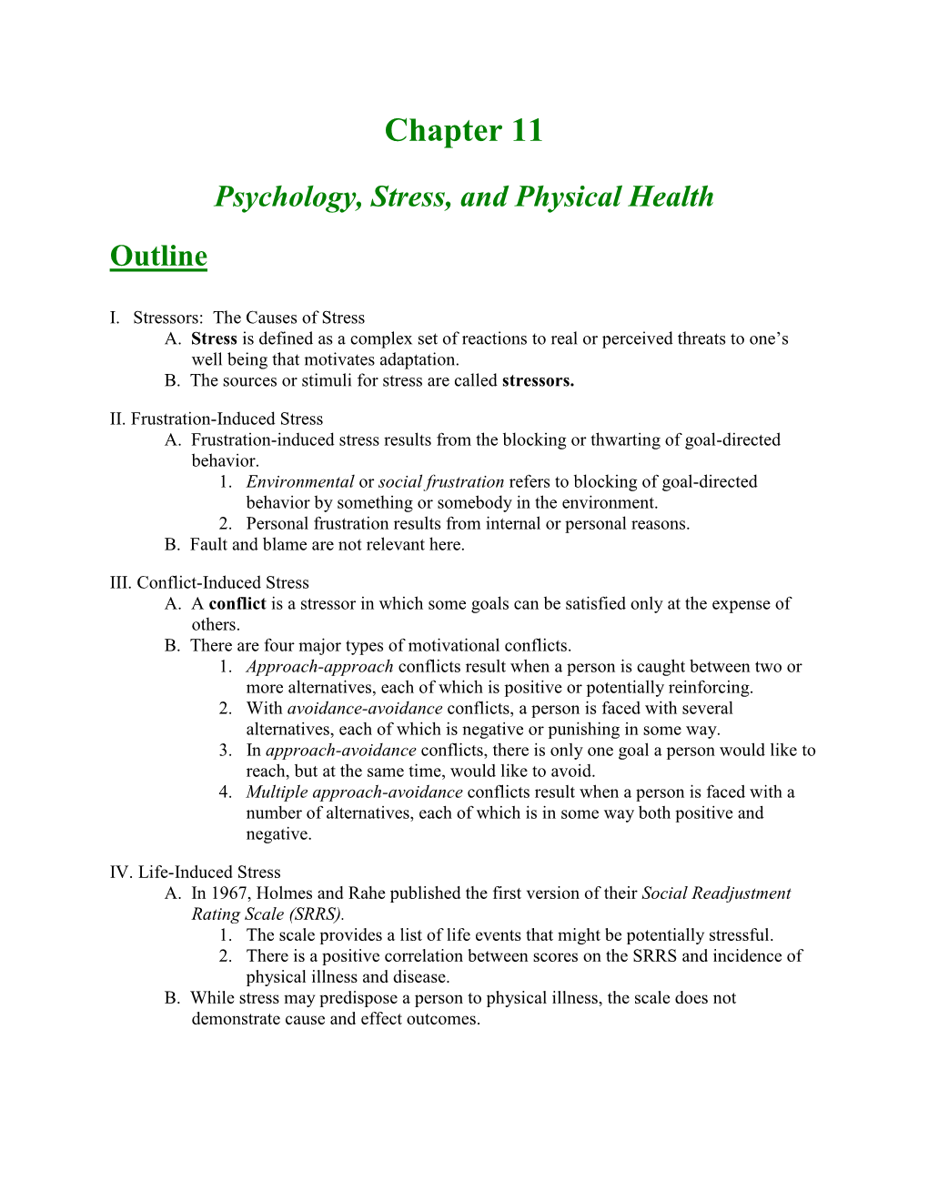 Psychology, Stress, and Physical Health Outline