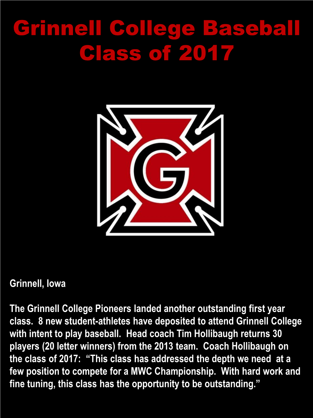 Grinnell College Baseball Class of 2017
