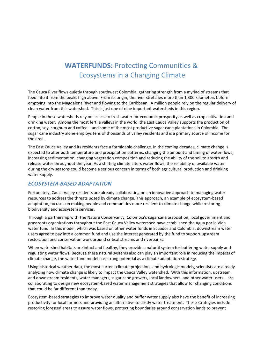 WATERFUNDS: Protecting Communities &