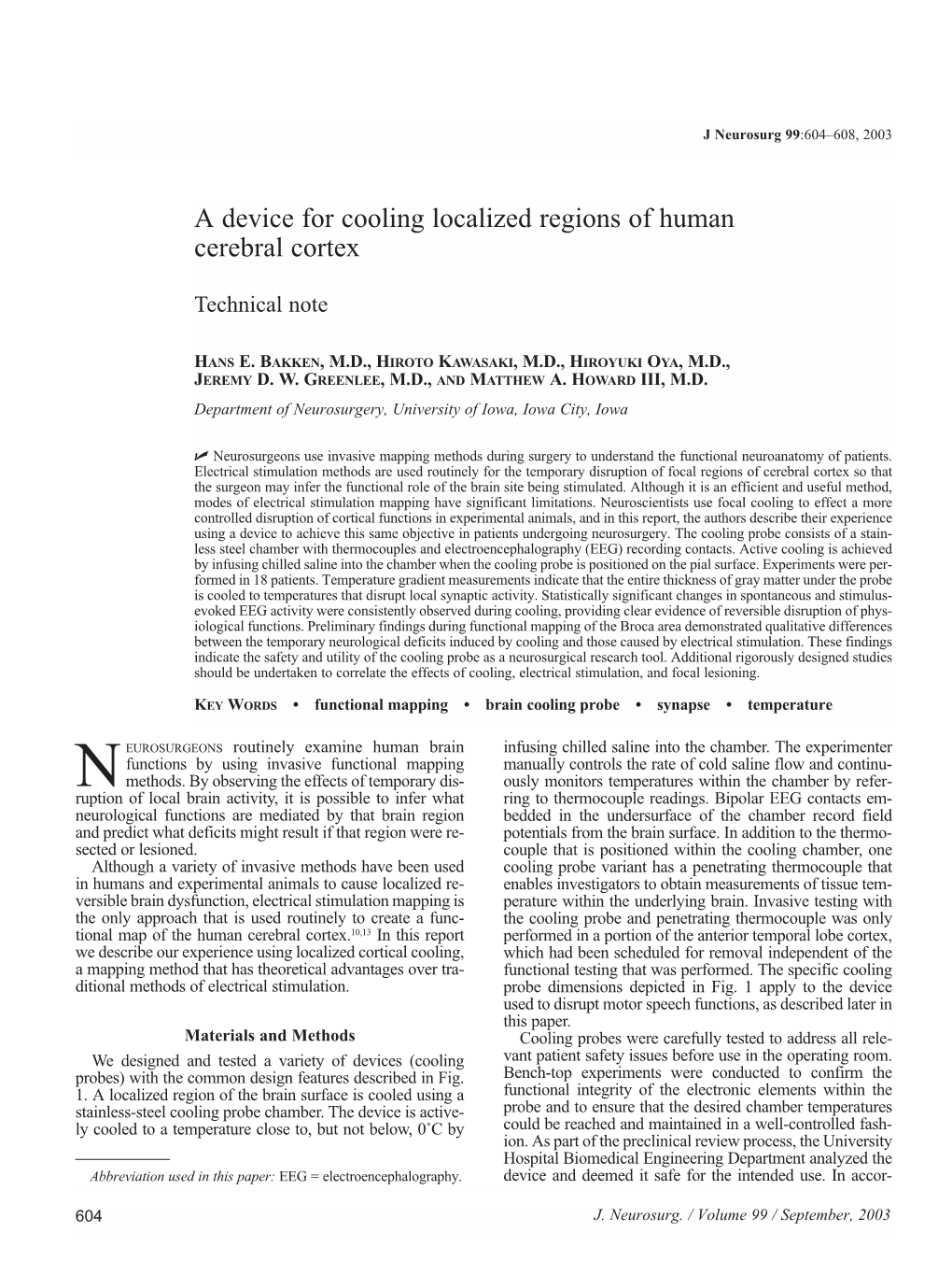 A Device for Cooling Localized Regions of Human Cerebral Cortex