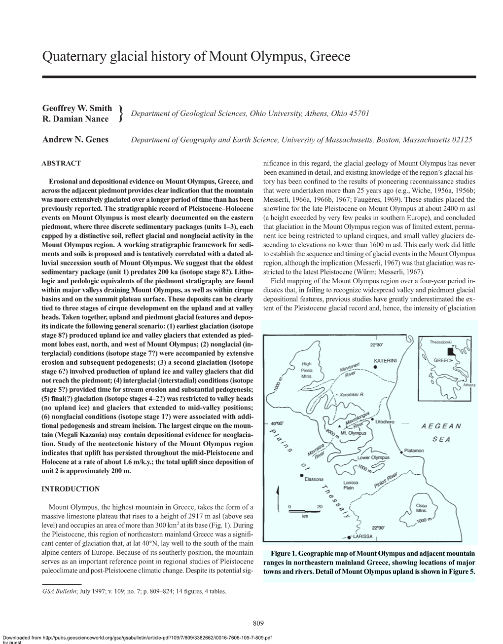 Quaternary Glacial History of Mount Olympus, Greece