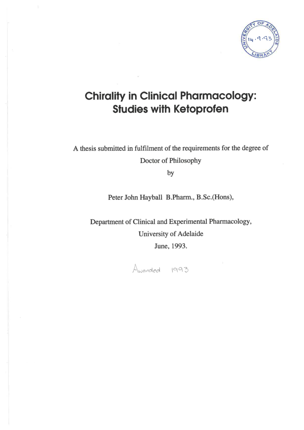 Chirality in Clinical Pharmacology