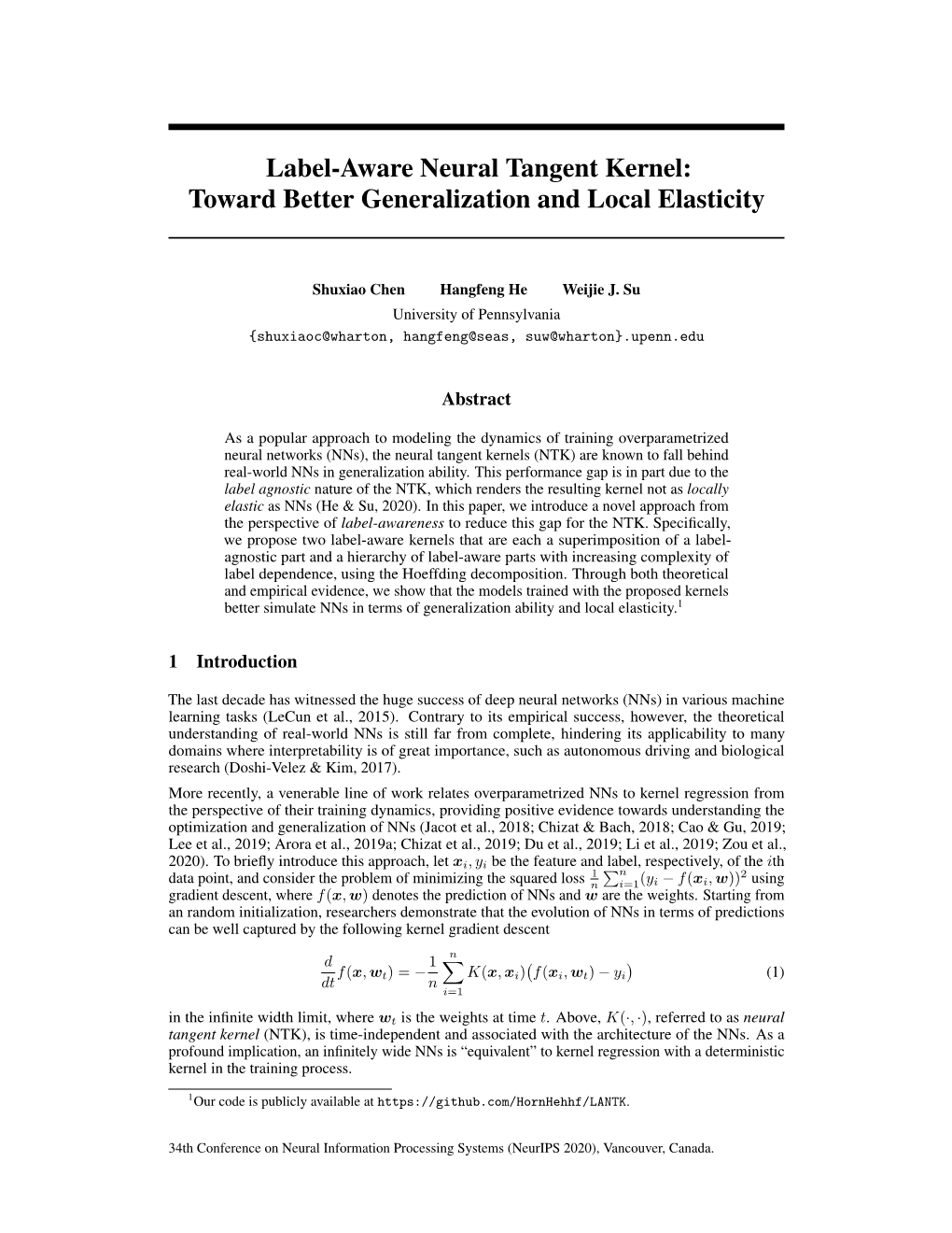 Label-Aware Neural Tangent Kernel: Toward Better Generalization and Local Elasticity