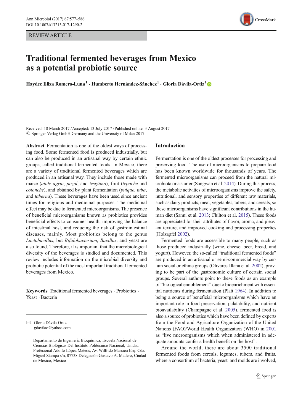 Traditional Fermented Beverages from Mexico As a Potential Probiotic Source