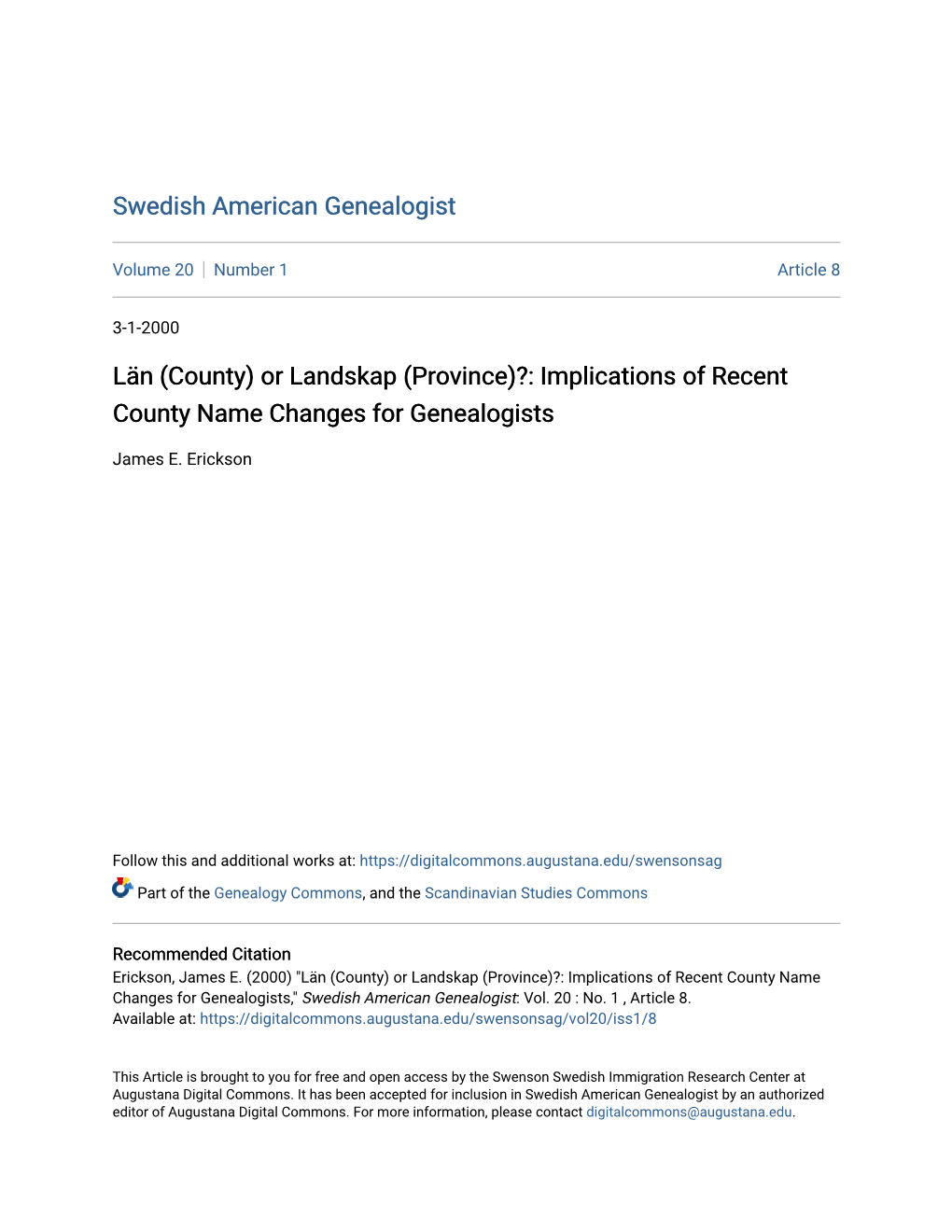 Or Landskap (Province)?: Implications of Recent County Name Changes for Genealogists