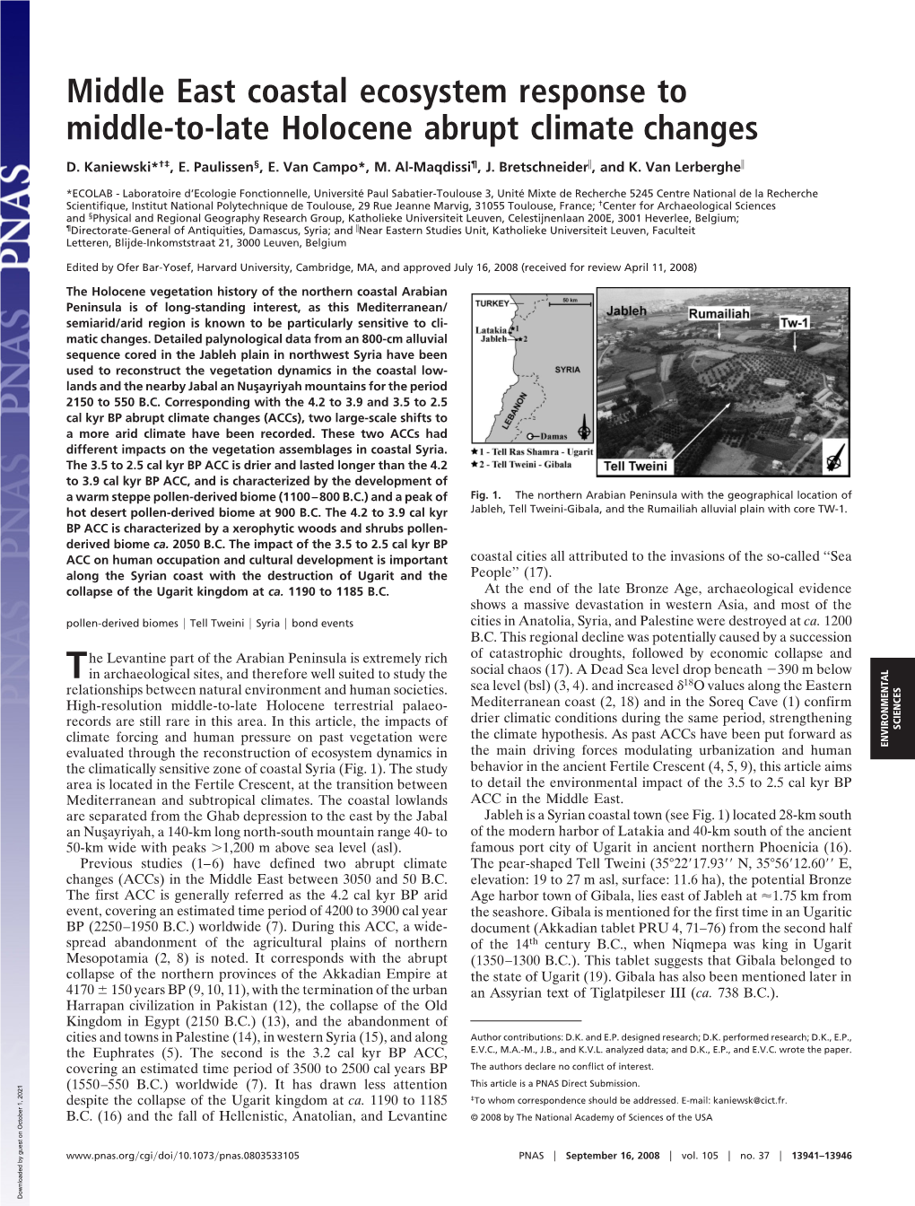 Middle East Coastal Ecosystem Response to Middle-To-Late Holocene Abrupt Climate Changes