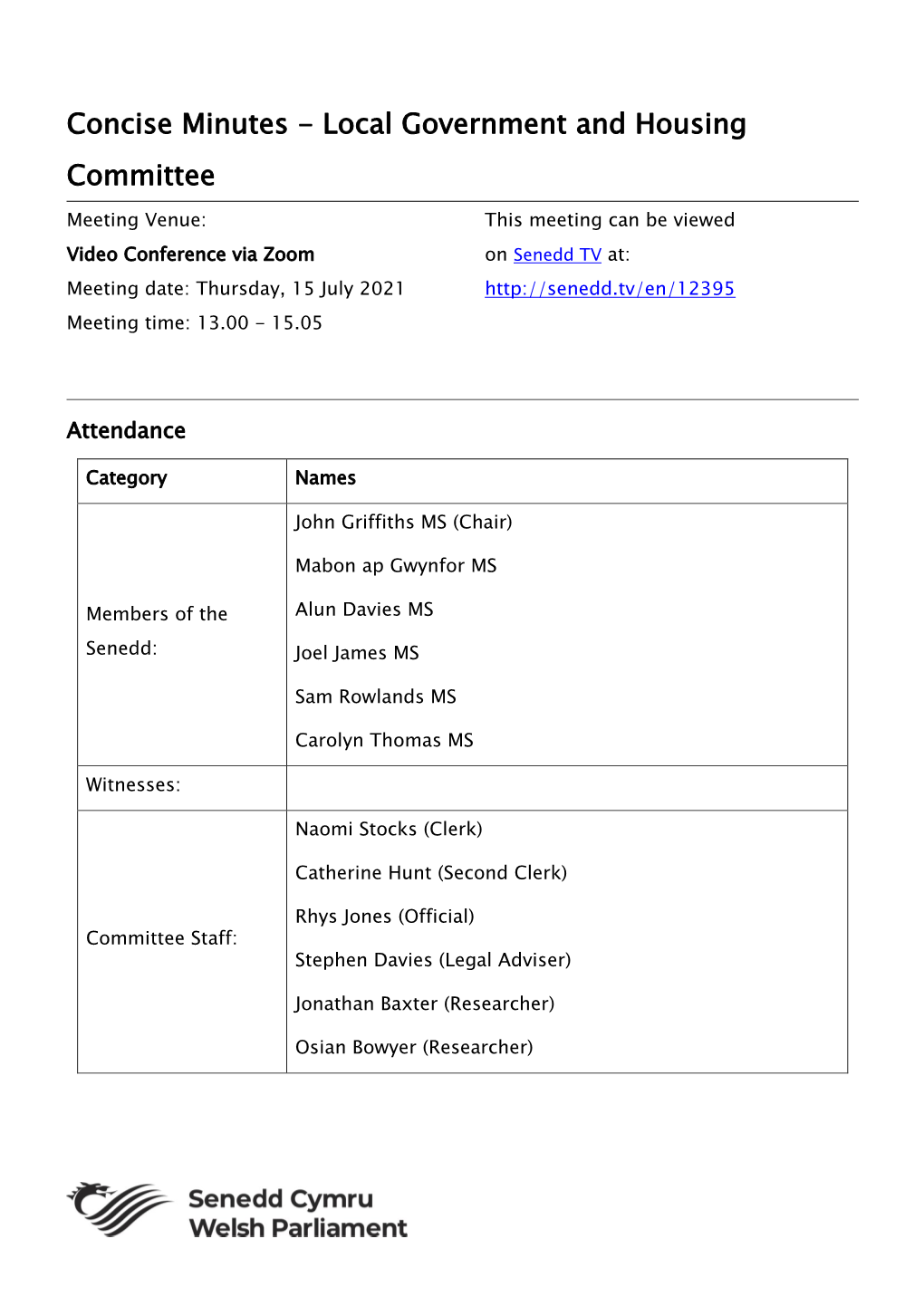 Concise Minutes - Local Government and Housing Committee