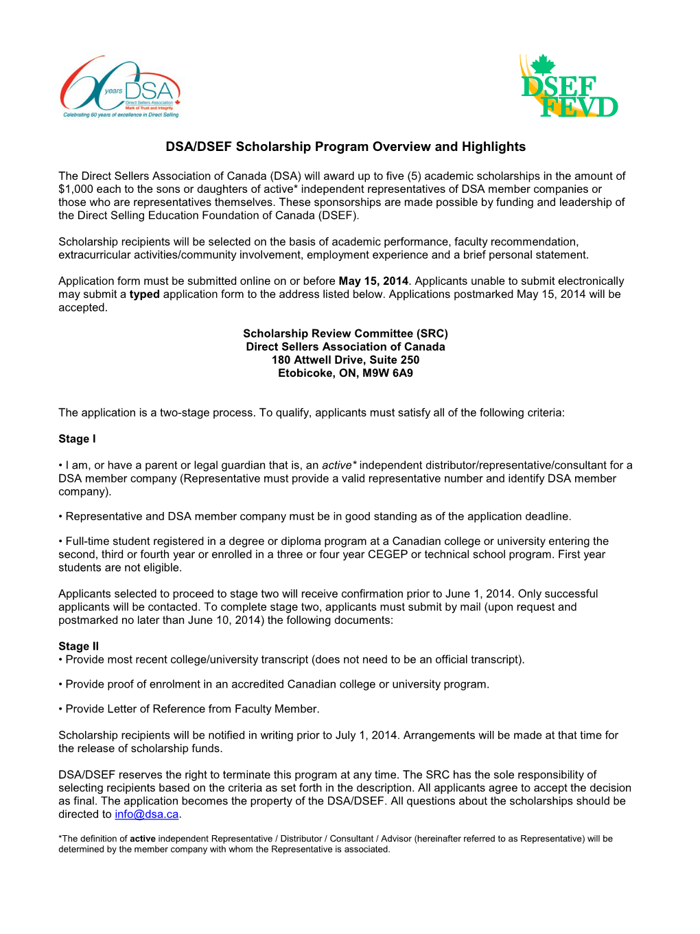 DSA/DSEF Scholarship Program Overview and Highlights