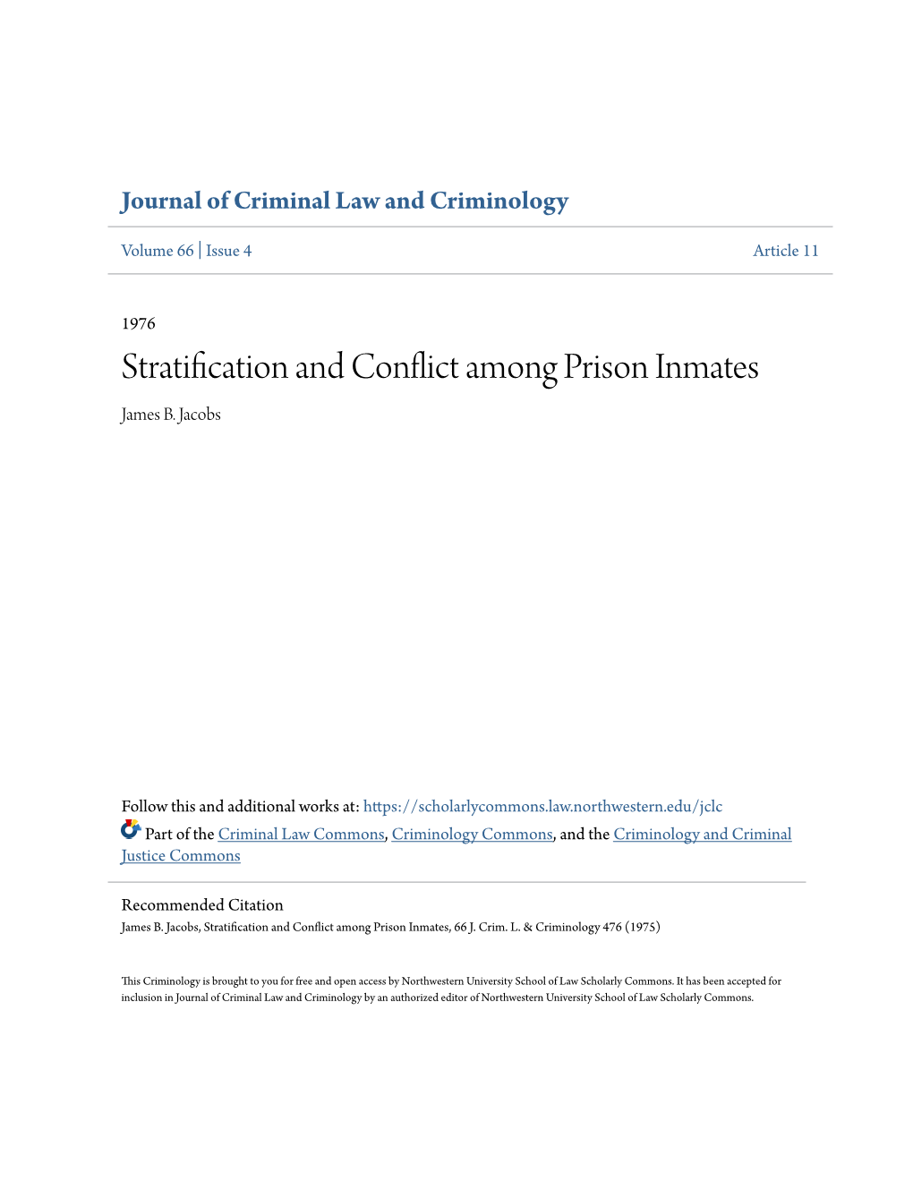 Stratification and Conflict Among Prison Inmates James B