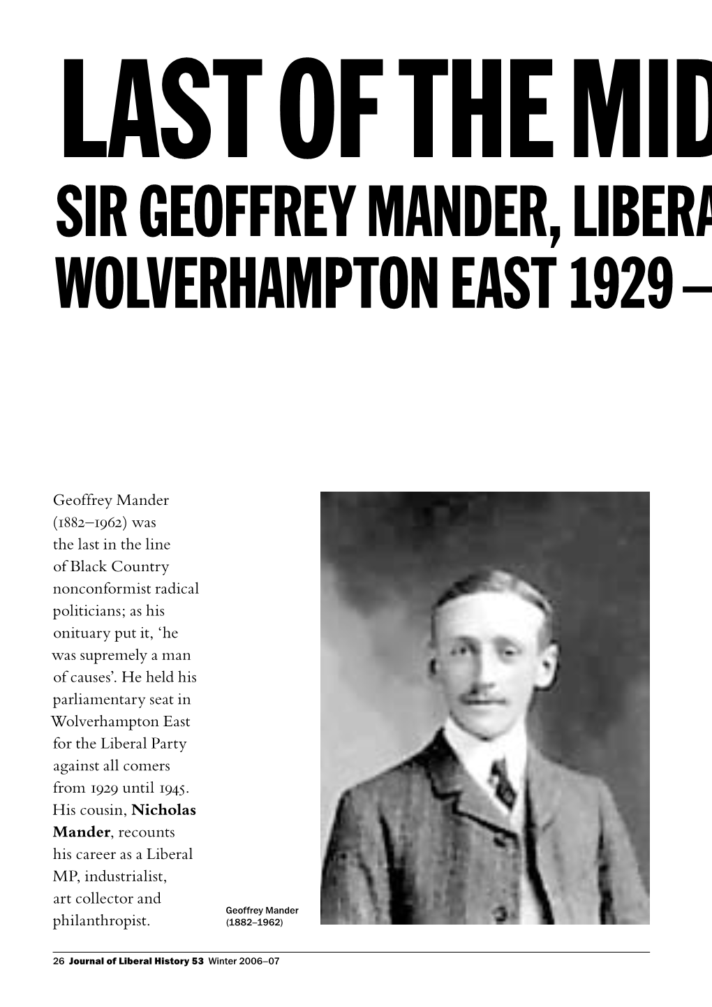 Sir Geoffrey Mander, Liberal MP for Wolverhampton East 1929 – 45
