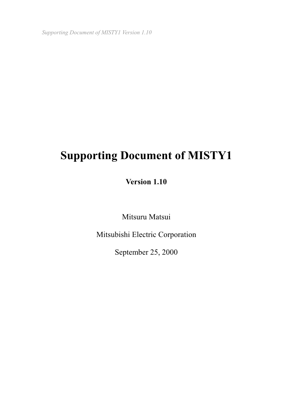 Supporting Document of MISTY1 Version 1.10