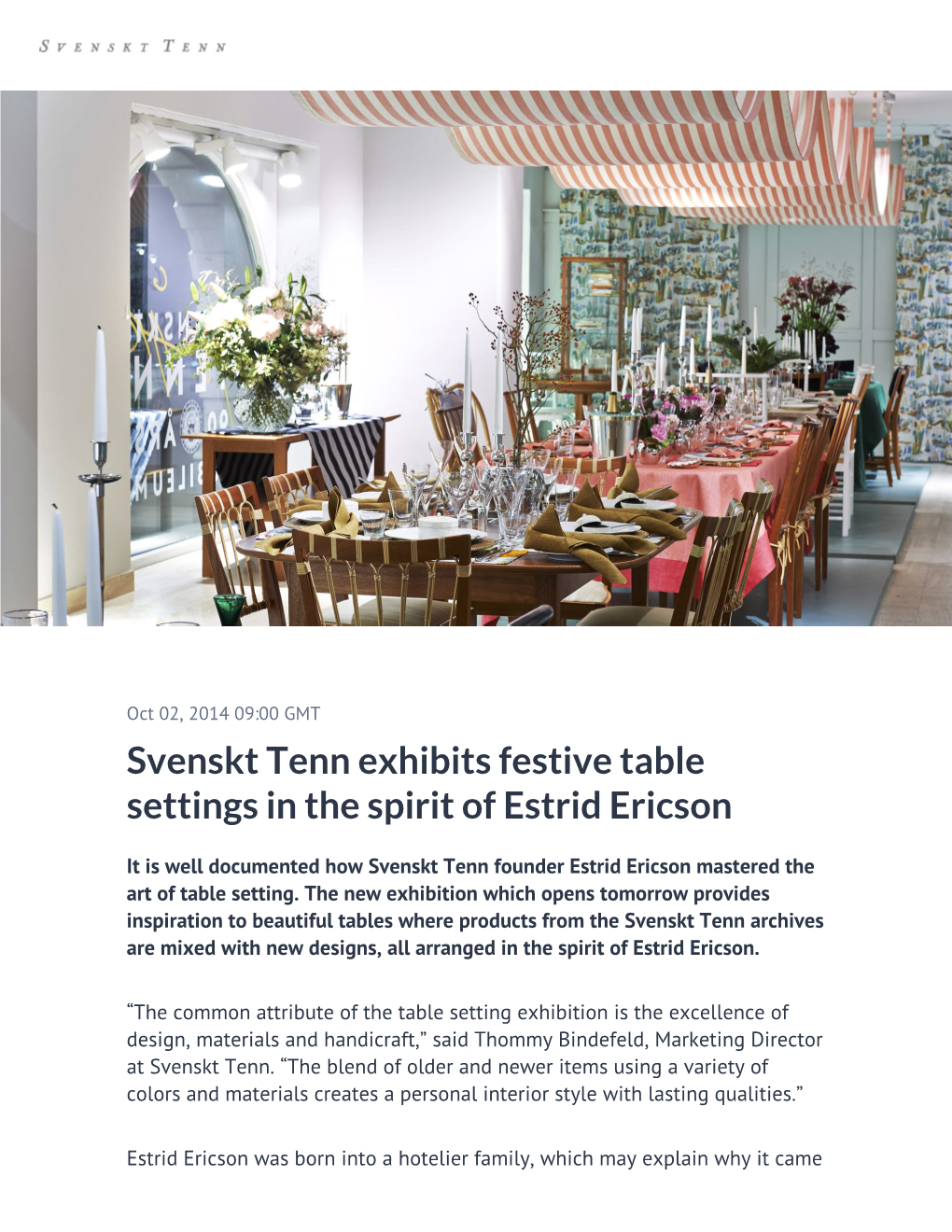 Svenskt Tenn Exhibits Festive Table Settings in the Spirit of Estrid Ericson