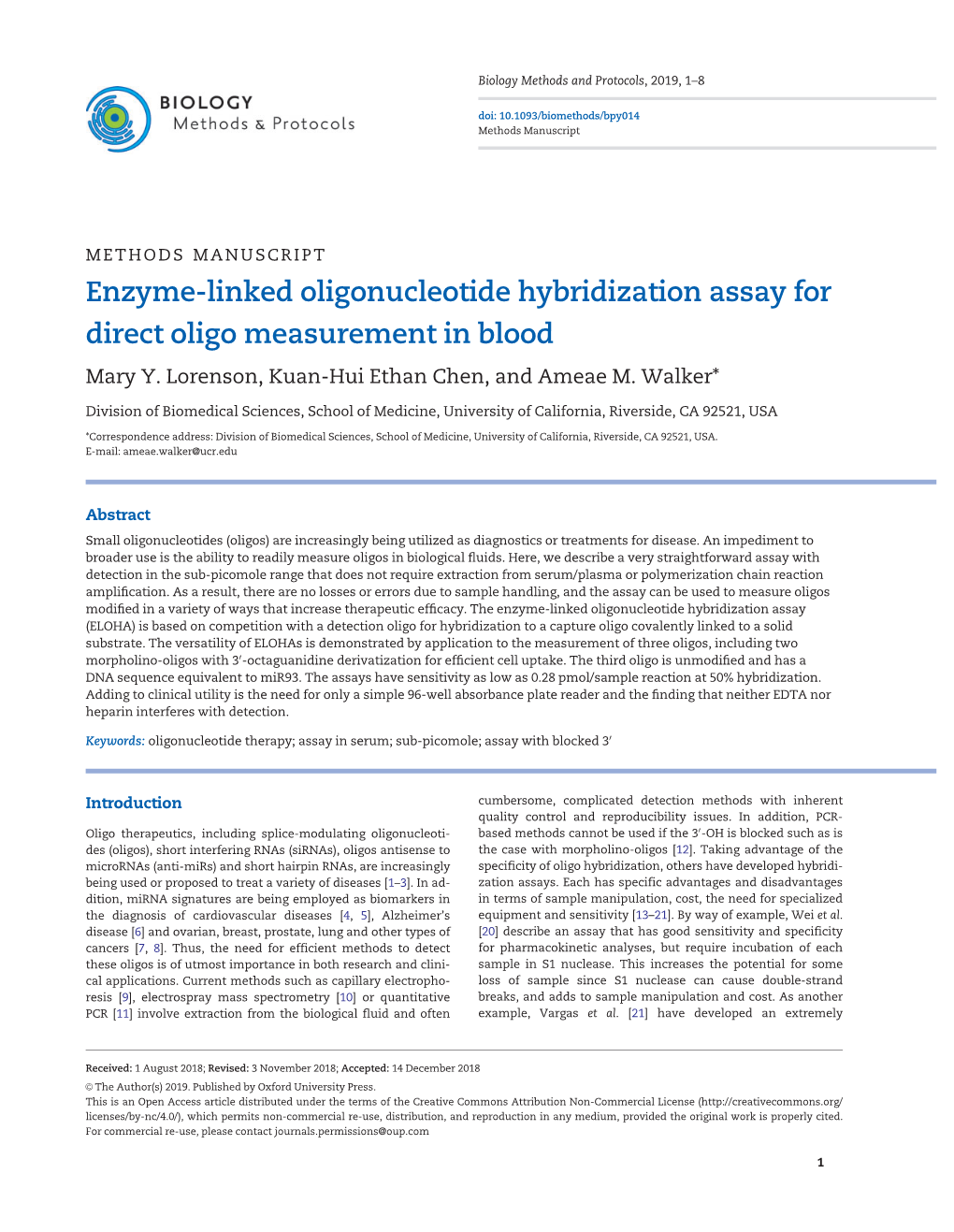 Enzyme-Linked Oligonucleotide Hybridization Assay for Direct Oligo Measurement in Blood Mary Y