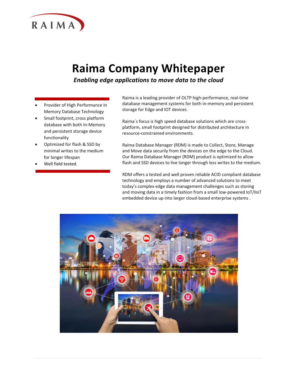 Raima Company Whitepaper Enabling Edge Applications to Move Data to the Cloud