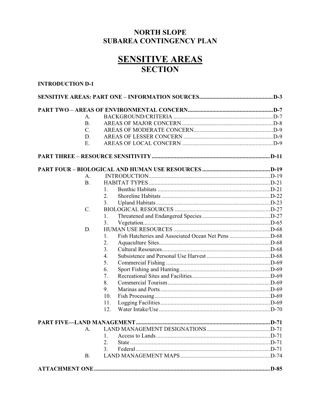 Sensitive Areas Section