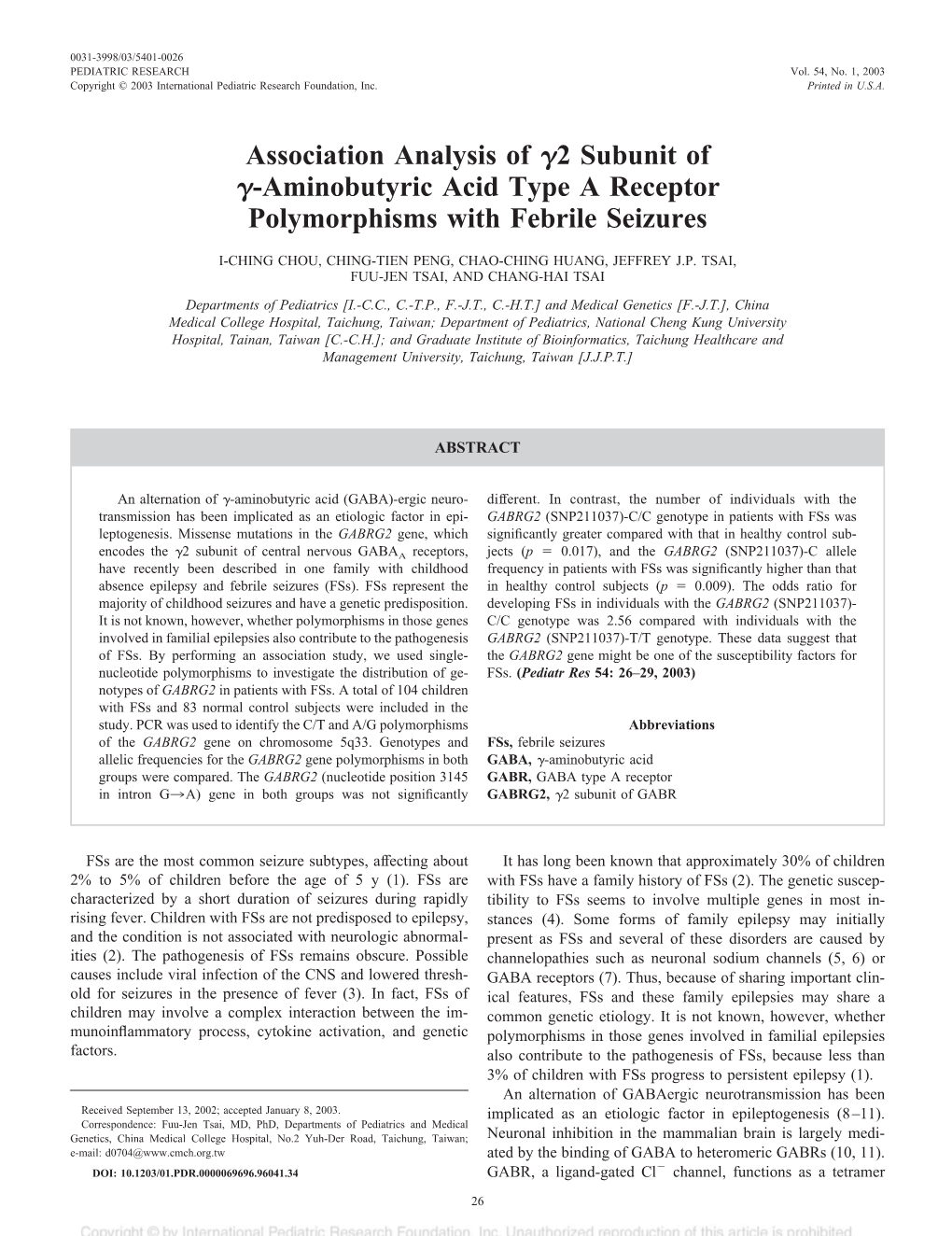 Association Analysis of Γ2 Subunit of Γ-Aminobutyric Acid Type A