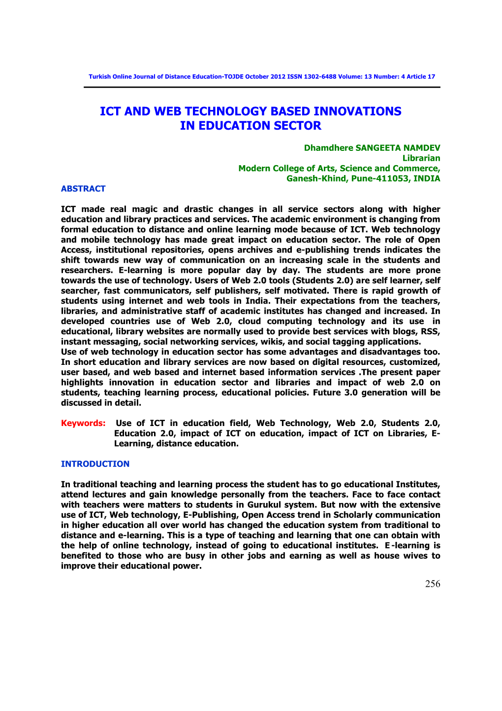 Ict and Web Technology Based Innovations in Education Sector