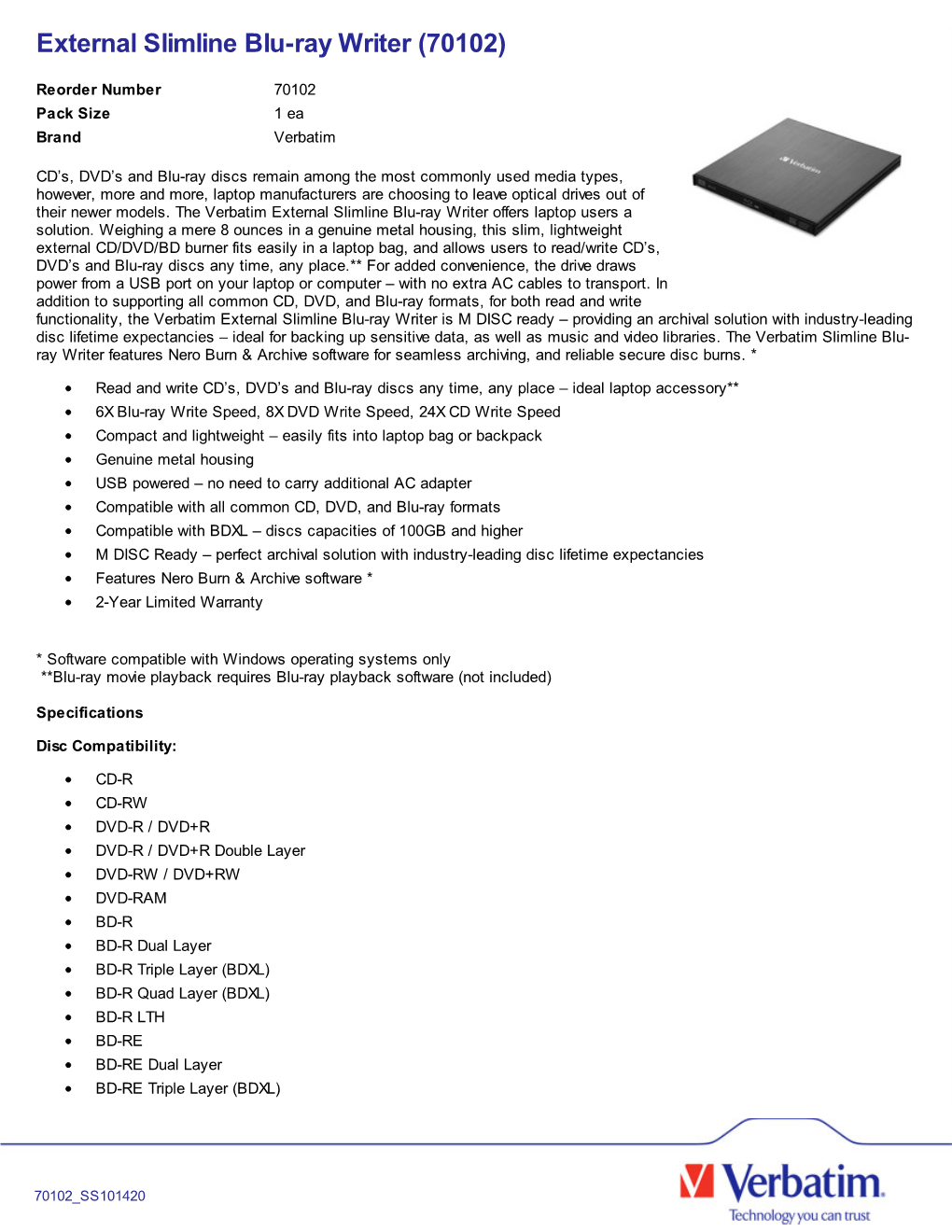 External Slimline Blu-Ray Writer (70102)