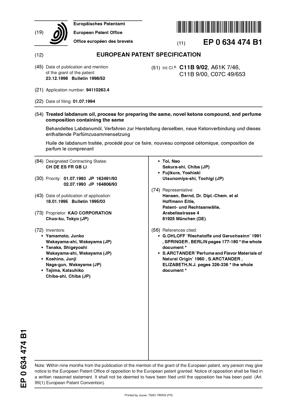 Treated Labdanum Oil, Process for Preparing the Same, Novel Ketone