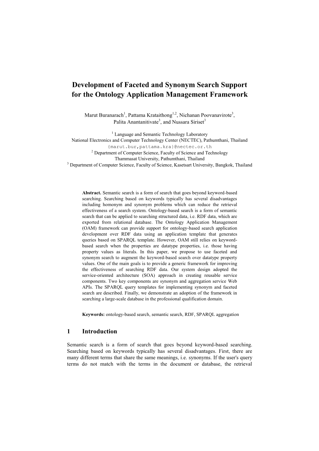 Development of Faceted and Synonym Search Support for the Ontology Application Management Framework