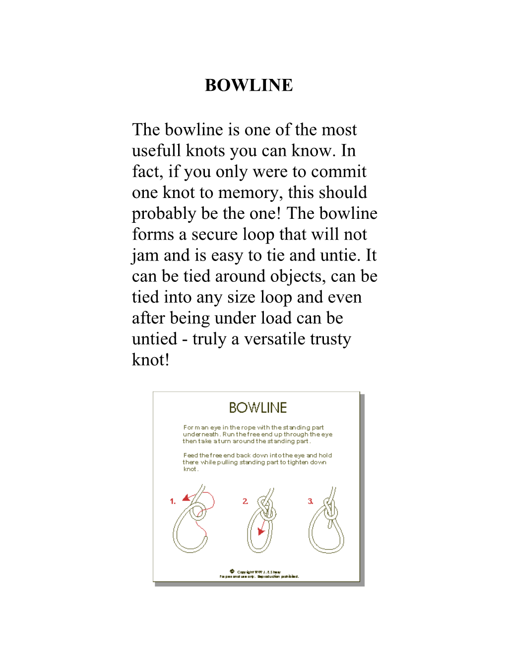 BOWLINE the Bowline Is One of the Most Usefull Knots You Can Know. In