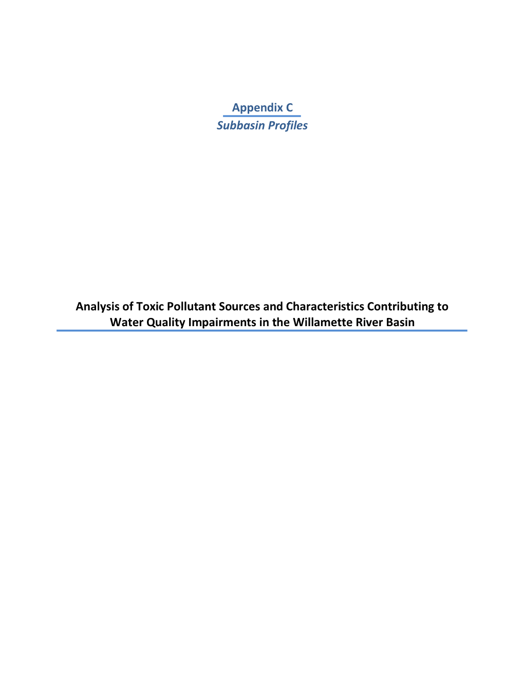 Appendix C Subbasin Profiles Analysis of Toxic Pollutant Sources