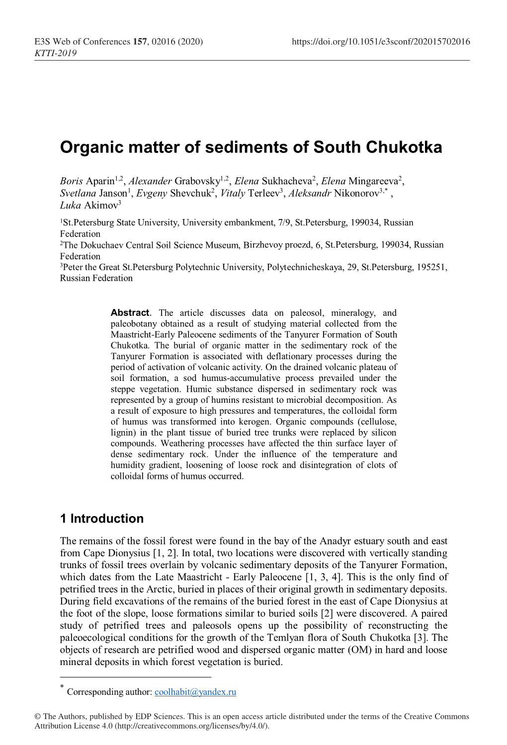 Organic Matter of Sediments of South Chukotka