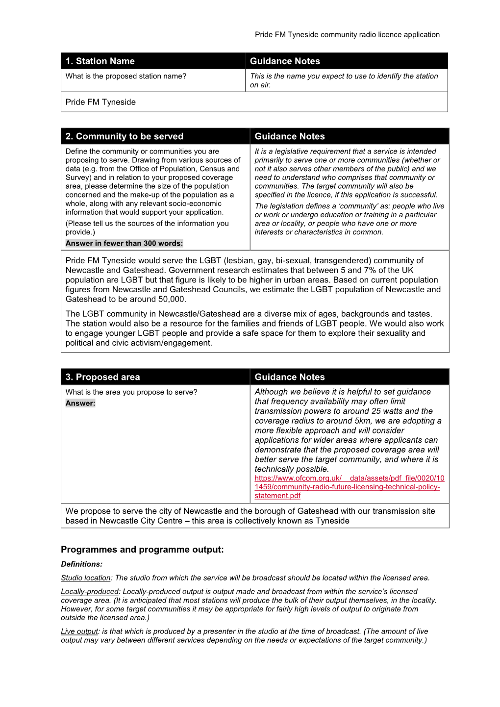 Pride FM Tyneside Community Radio Licence Application