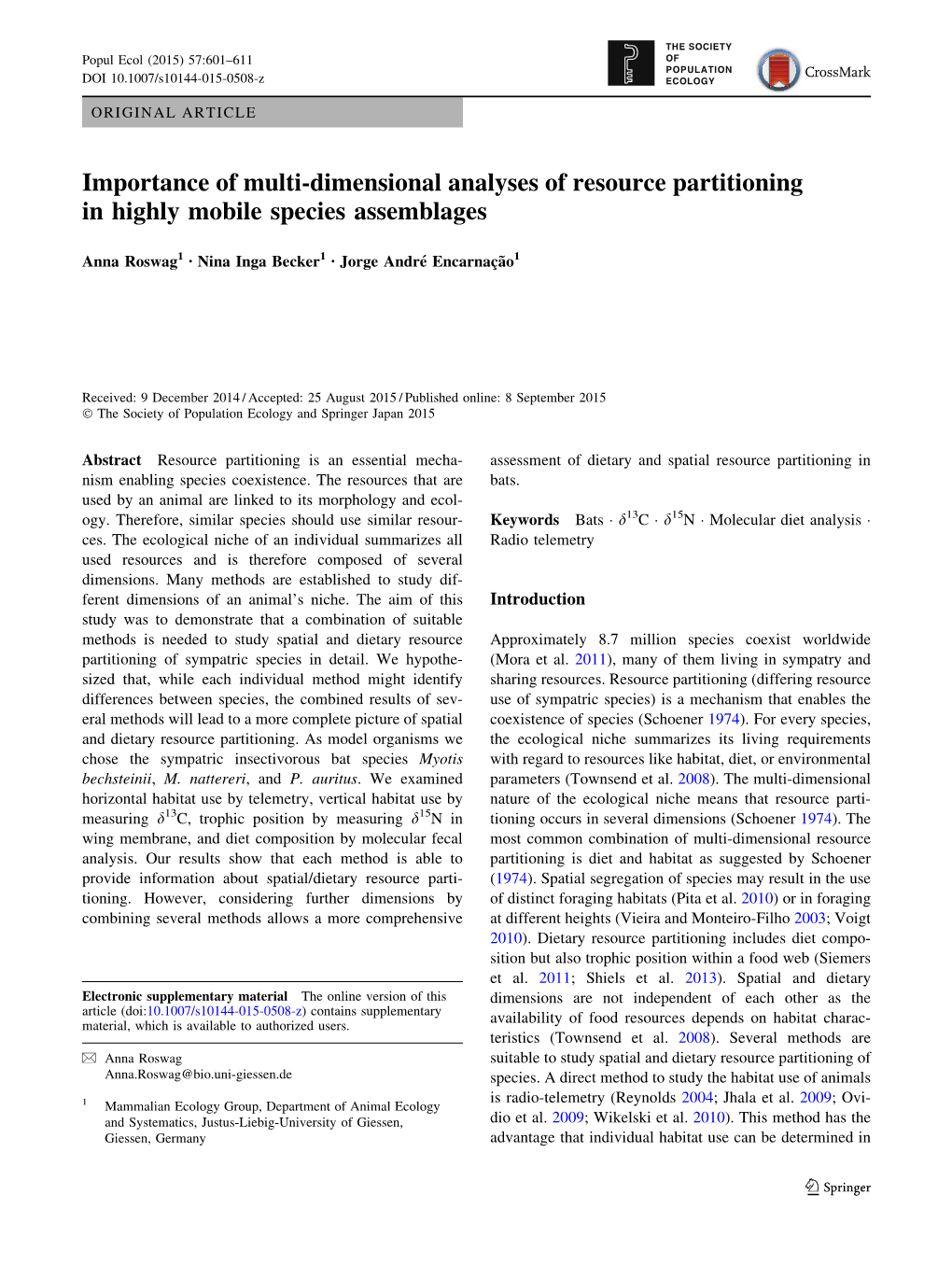 Importance of Multi-Dimensional Analyses of Resource Partitioning in Highly Mobile Species Assemblages