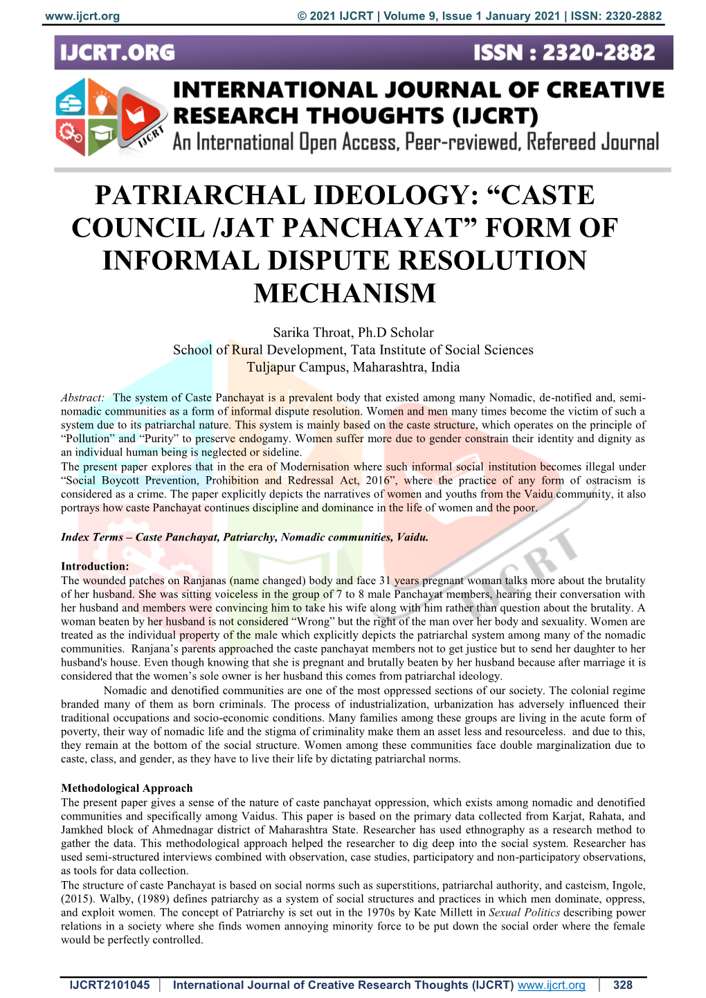 “Caste Council /Jat Panchayat” Form of Informal Dispute Resolution Mechanism