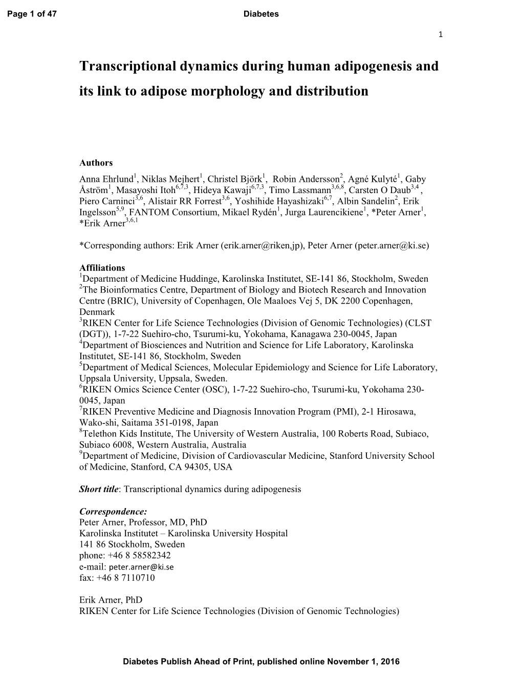 Transcriptional Dynamics During Human Adipogenesis and Its Link to Adipose Morphology and Distribution