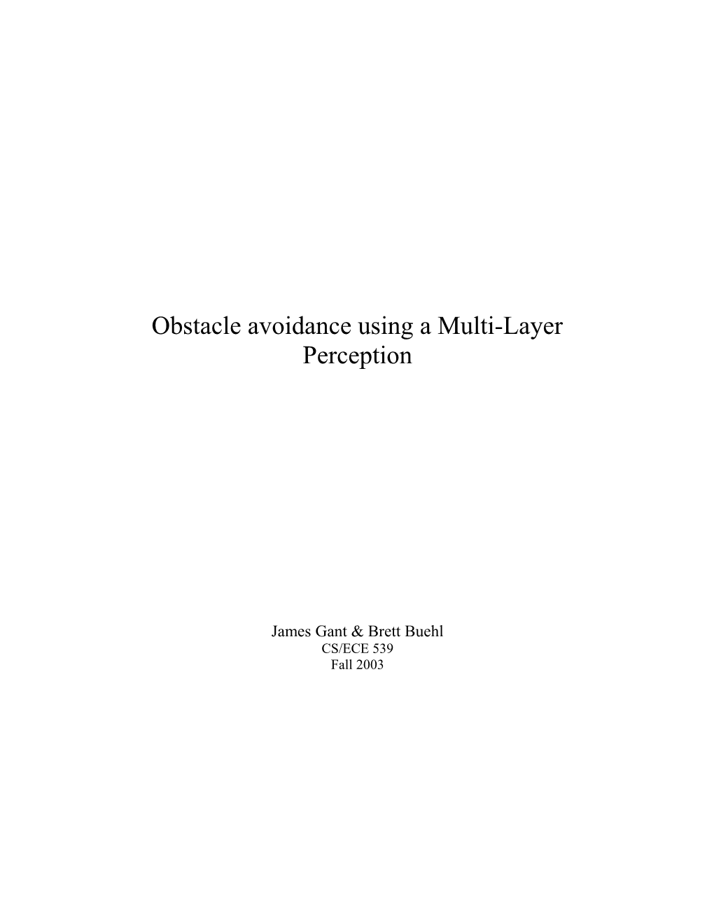 Obstacle Avoidance Using a Multi-Layer Perception