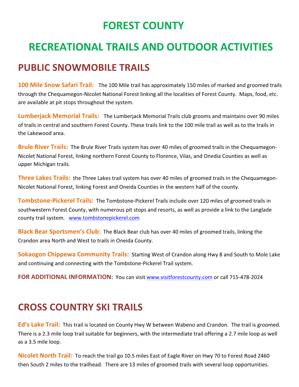 Recreational Trails and Outdoor Activities Public Snowmobile Trails