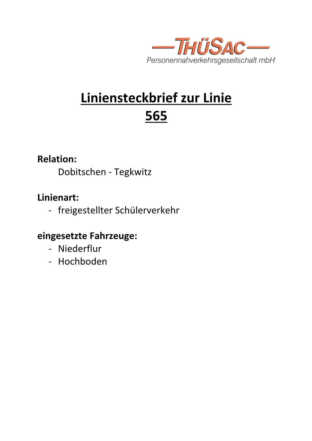 Liniensteckbries Zur Linie 565