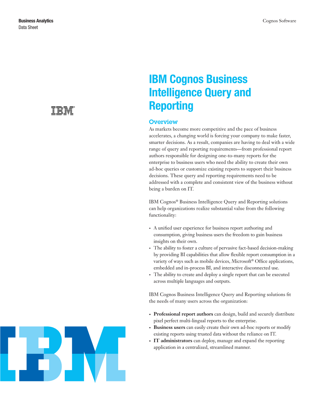 IBM Cognos Business Intelligence Query and Reporting
