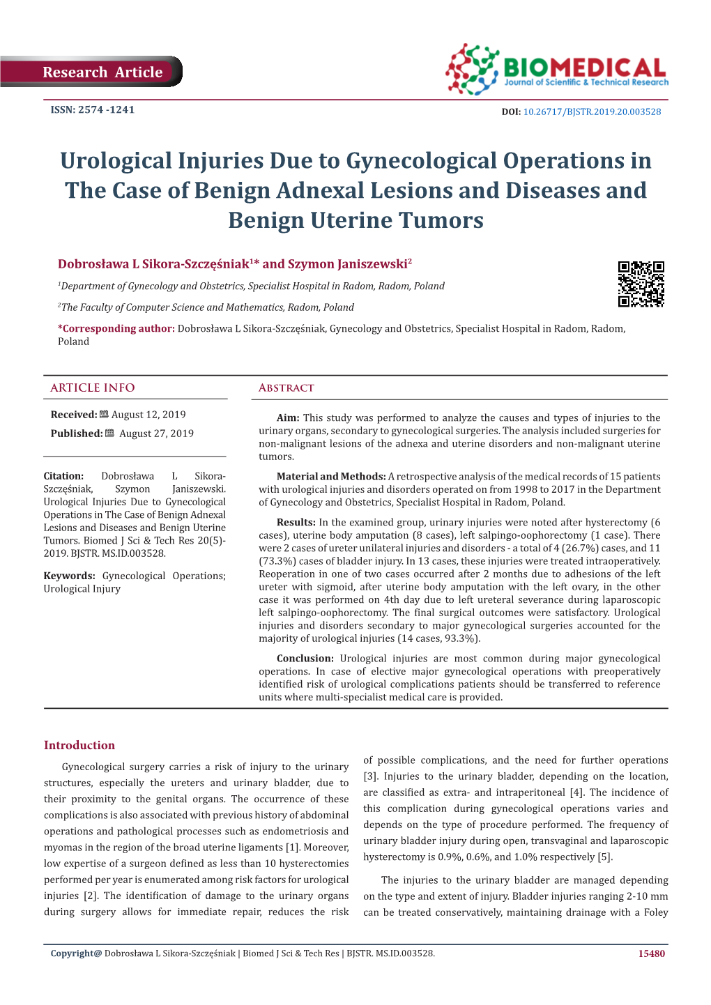 Urological Injuries Due to Gynecological Operations in the Case of Benign Adnexal Lesions and Diseases and Benign Uterine Tumors