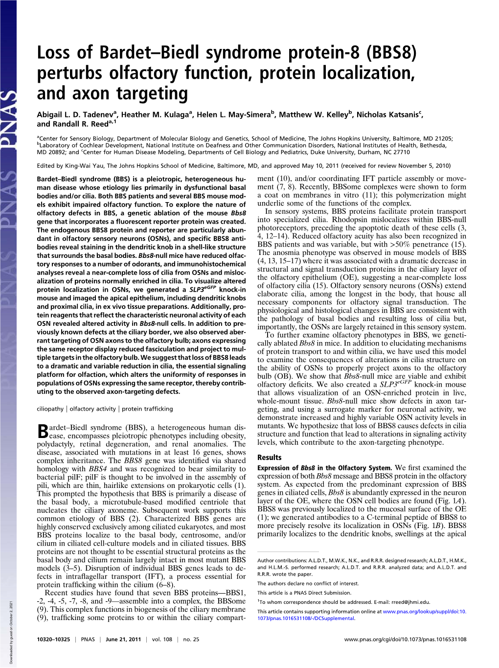 Perturbs Olfactory Function, Protein Localization, and Axon Targeting