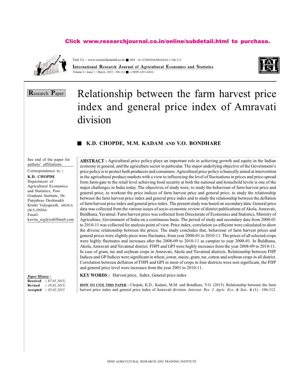 Relationship Between the Farm Harvest Price Index and General Price Index of Amravati Division