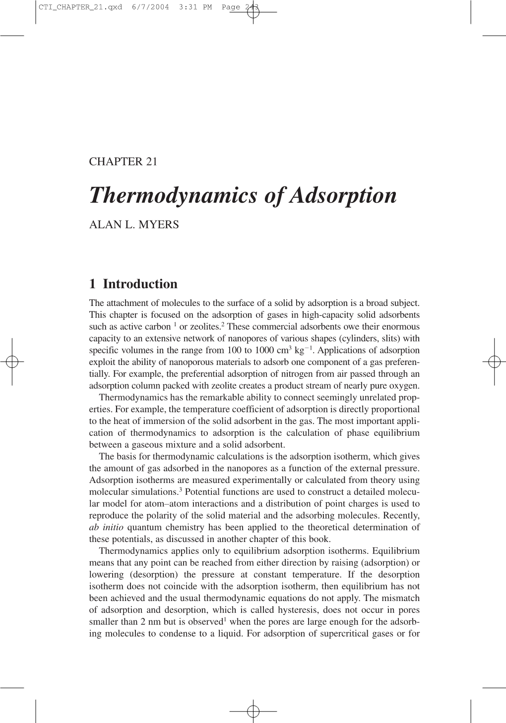 Thermodynamics of Adsorption ALAN L