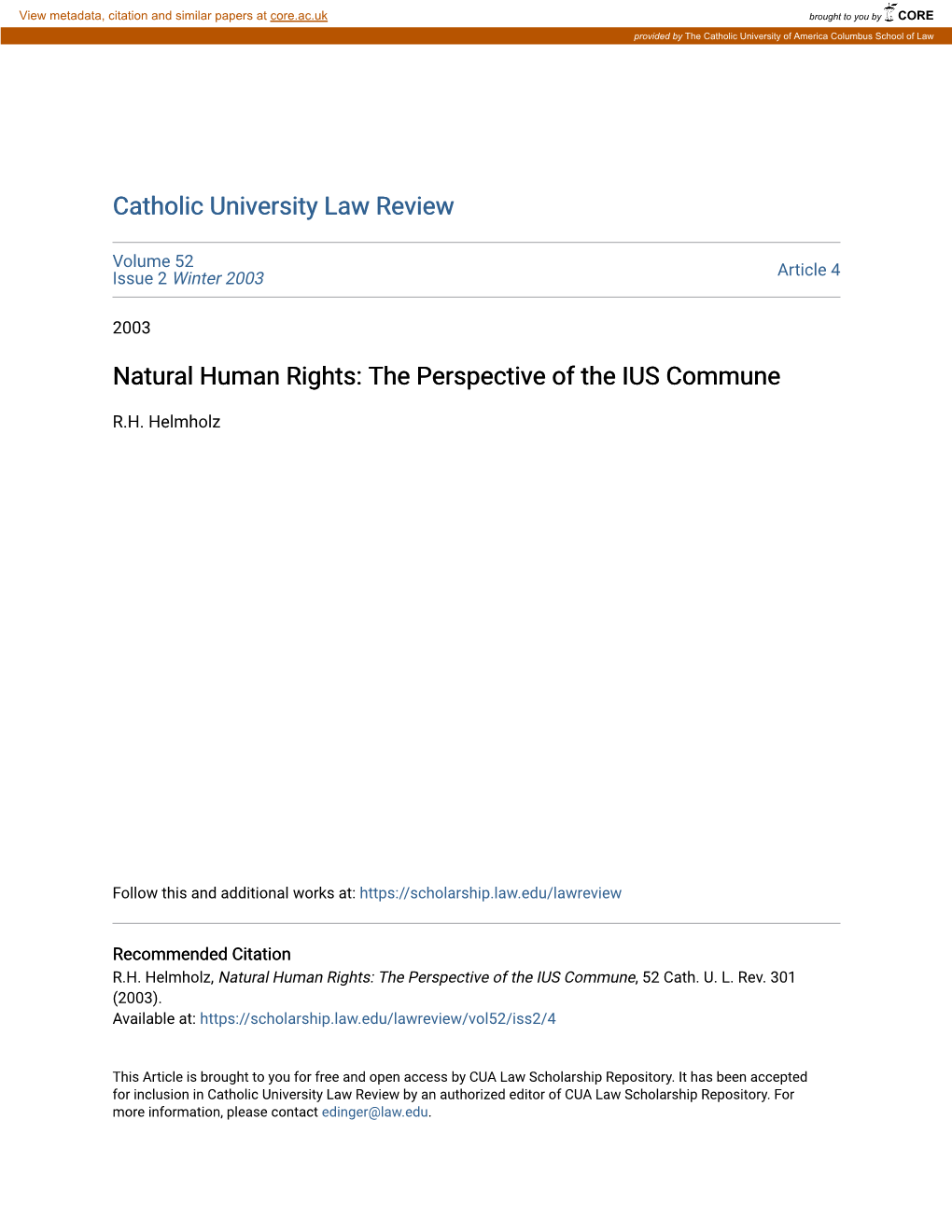 Natural Human Rights: the Perspective of the IUS Commune