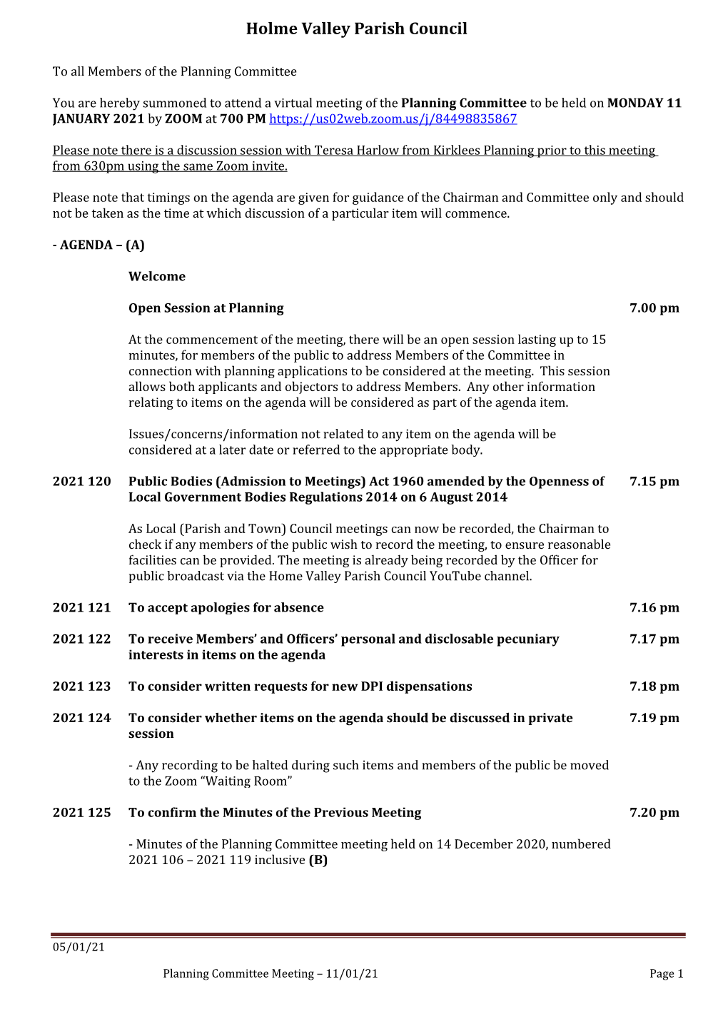 Agenda Are Given for Guidance of the Chairman and Committee Only and Should Not Be Taken As the Time at Which Discussion of a Particular Item Will Commence