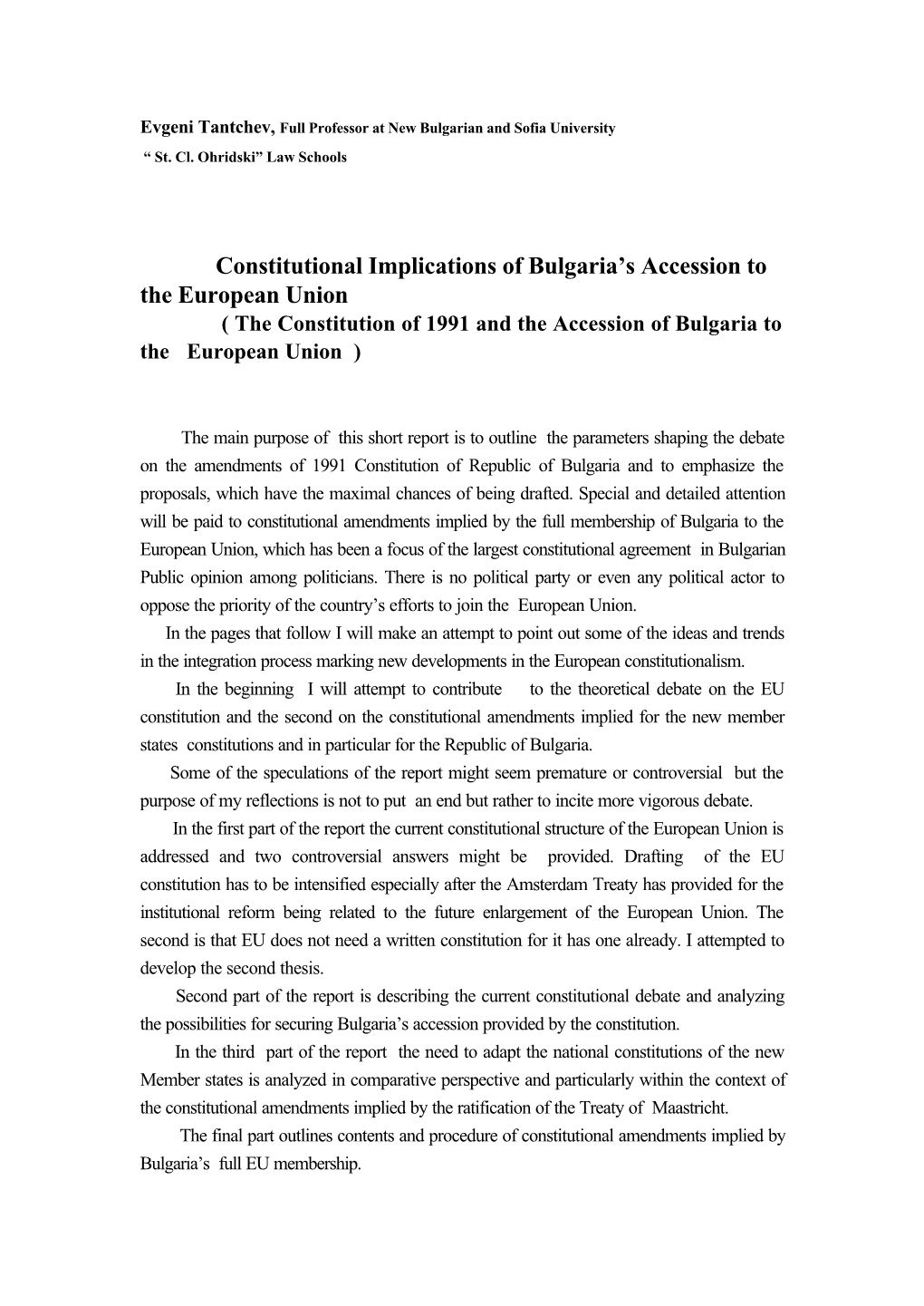 Constitutional Implications of Bulgaria's Accession to The