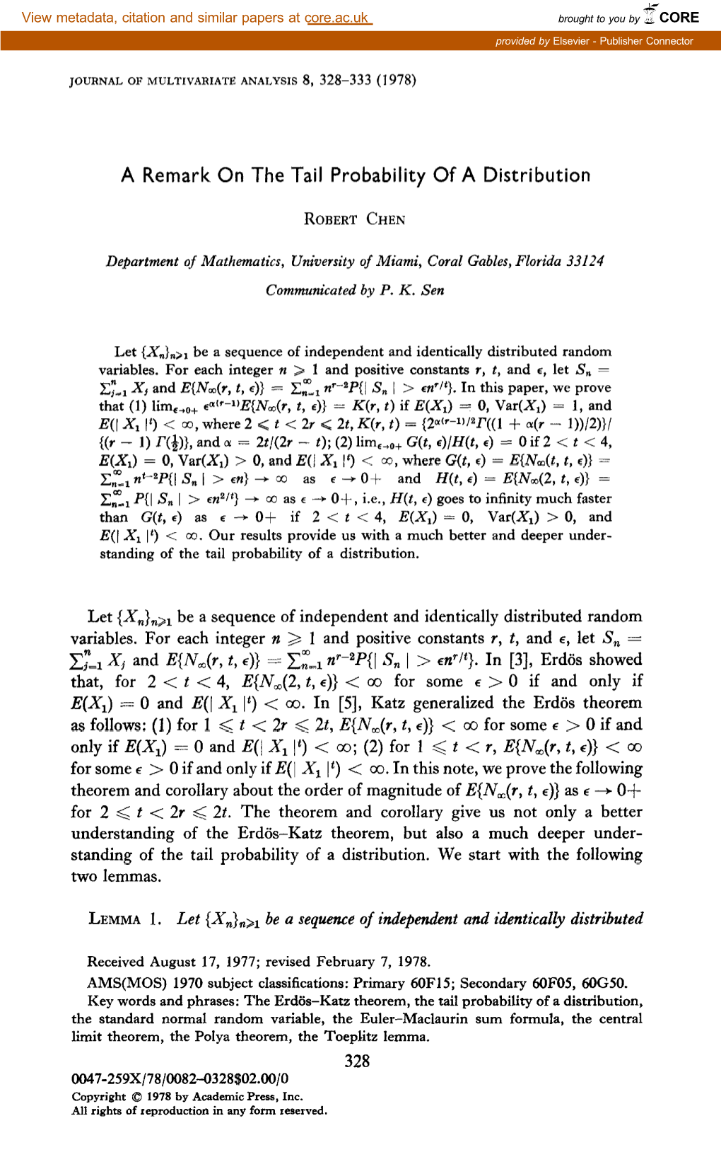 A Remark on the Tail Probability of a Distribution