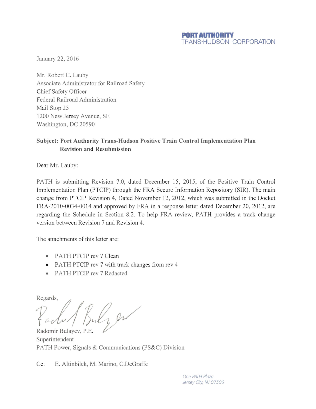 Positive Train Control Implementation Plan Revision and Resubmission