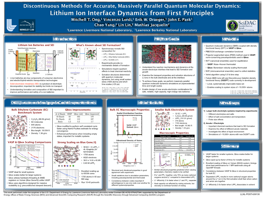 Discontinuous Methods for Accurate, Massively Parallel Quantum Molecular Dynamics: Lithium Ion Interface Dynamics from First Principles Mitchell T