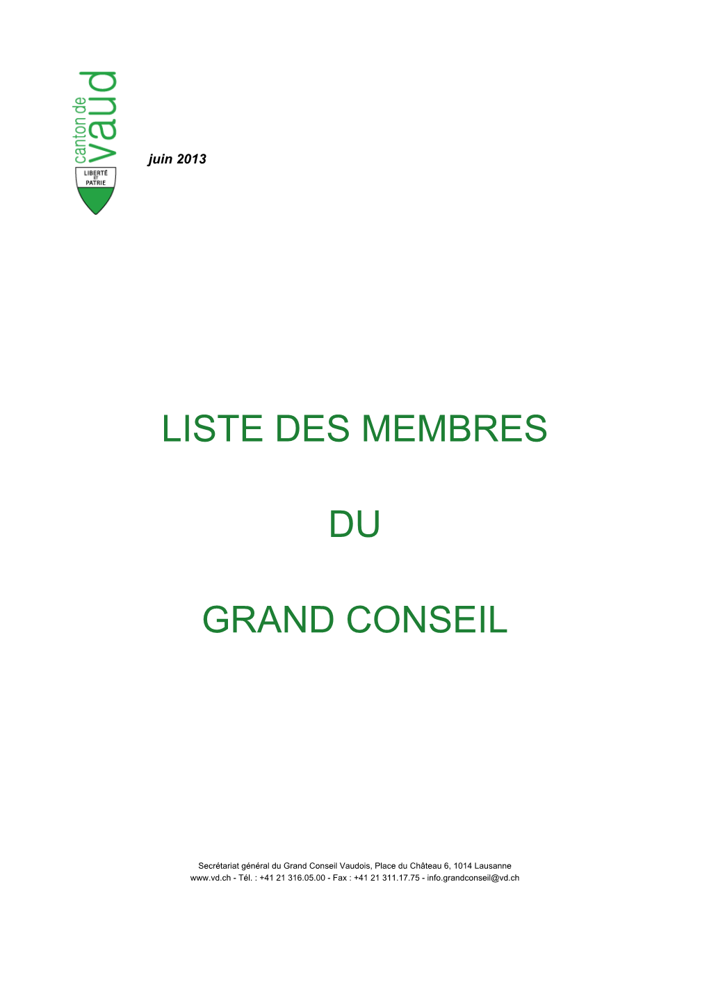 Liste Des Membres Du Grand Conseil