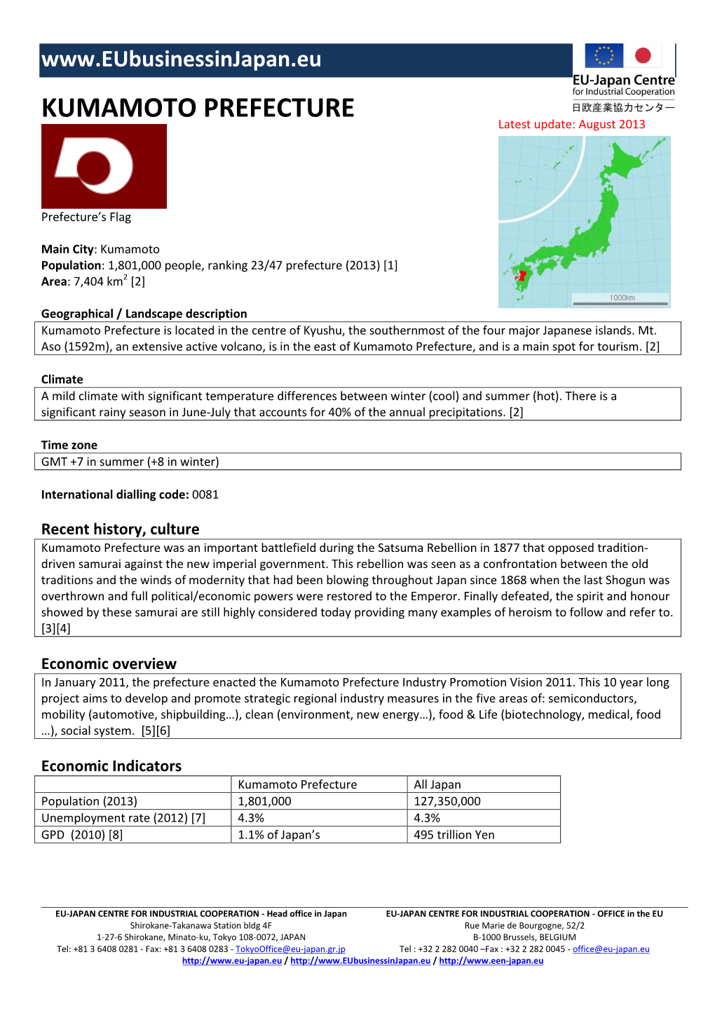 KUMAMOTO PREFECTURE Latest Update: August 2013